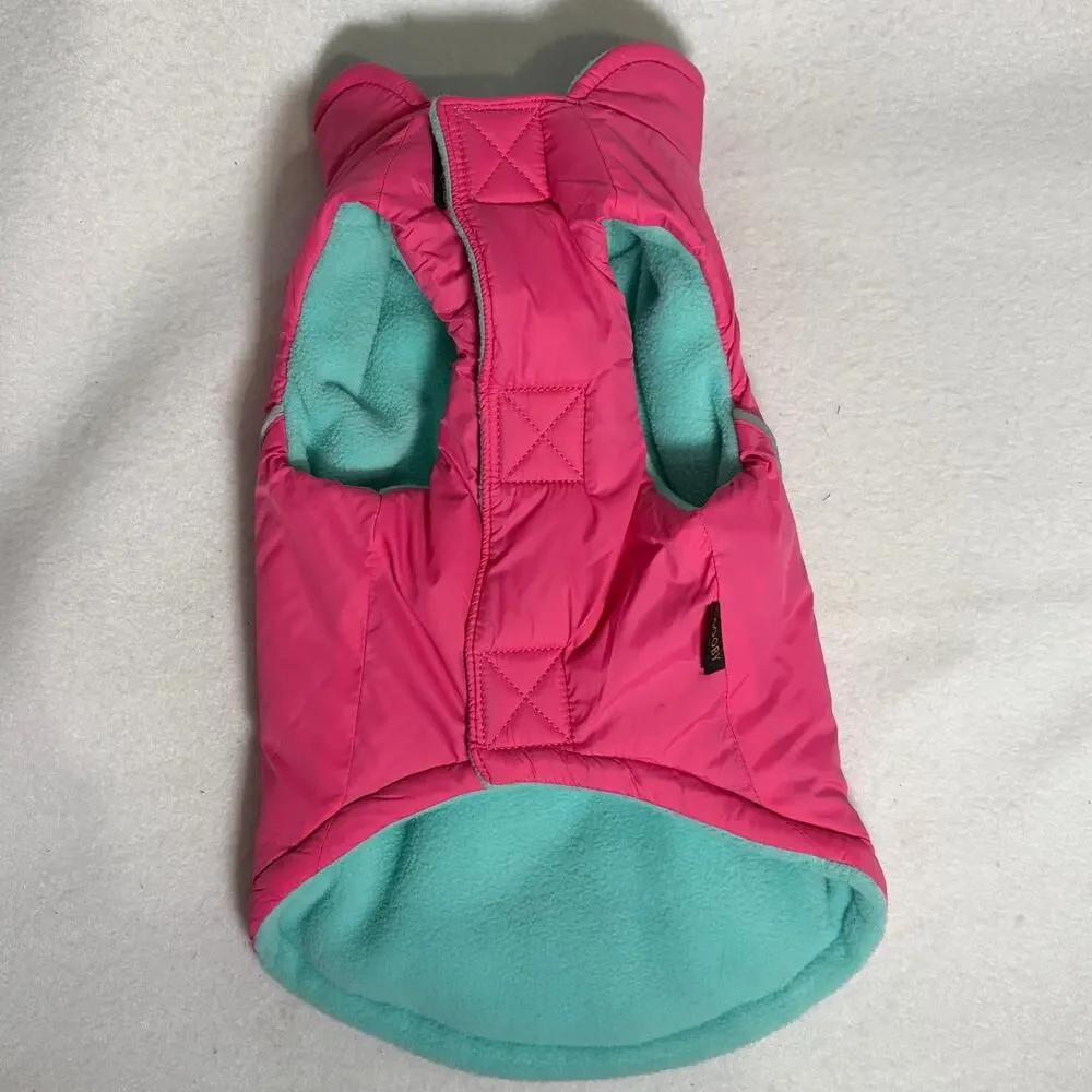 Dog Winter Coat Jacket Vest Fleece Lined Insulated Size Medium Pink Green